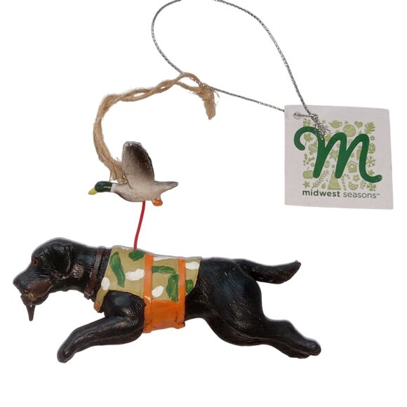 Duck Hunting Dog Ornament, Midwest Seasons Black Lab Dog Christmas Tree Decor - Picture 1 of 11